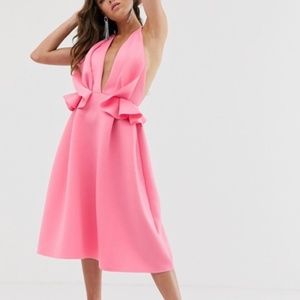 Asos Design Halter Ruffle Waist Midi Skater Dress SZ 14 NEW NWT